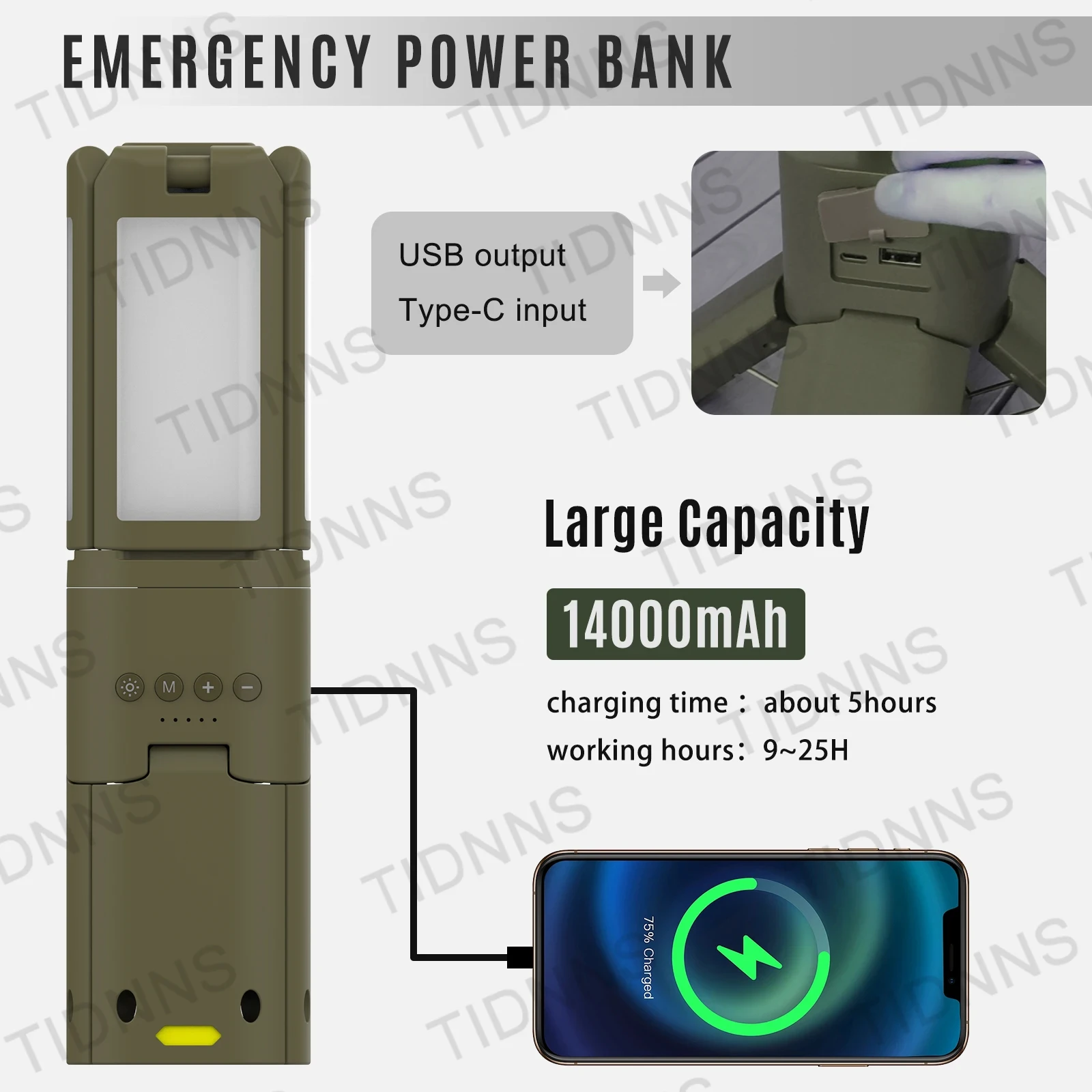 14000mAh Rechargeable Outdoor Hiking Fishing Tent Lamp 6000 LM Super Bright Magnetic Rotatable Telescopic LED RV Camping Lantern