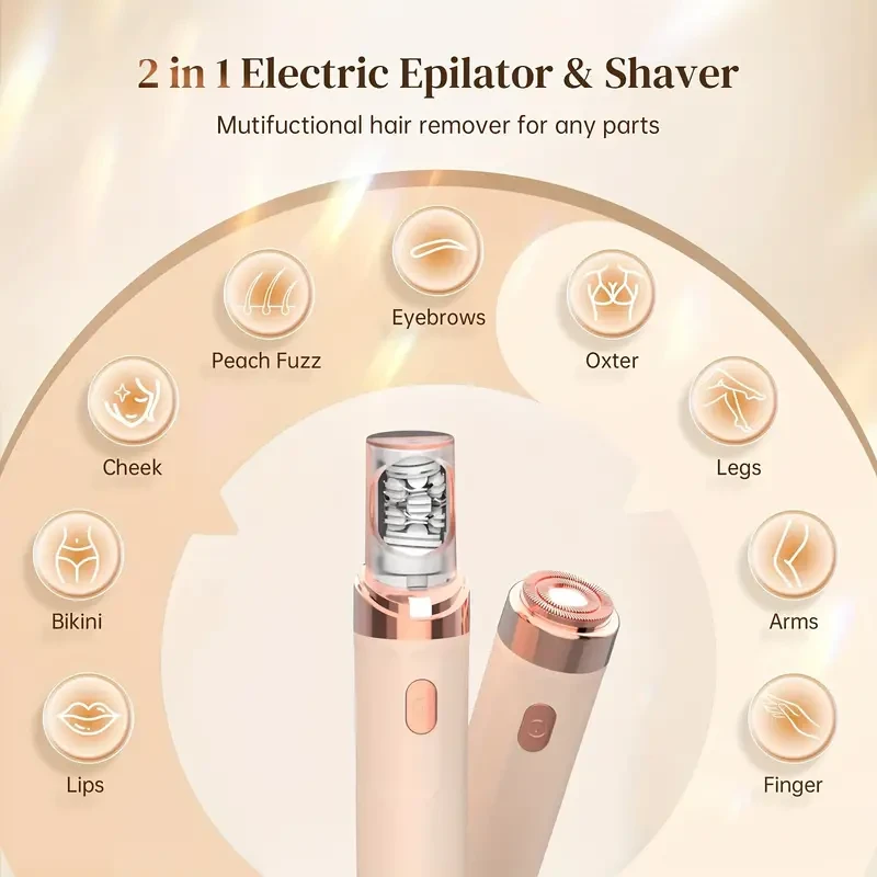 Conduroma 2-in-1 Electric Epilator & Shaver for Women, USB Rechargeable Facial Hair Removal, 18 Tweezers Precision Trimmer for Face, Legs, Bikini, Arms, 4-12V Operating Voltage, 350mAh Lithium Battery