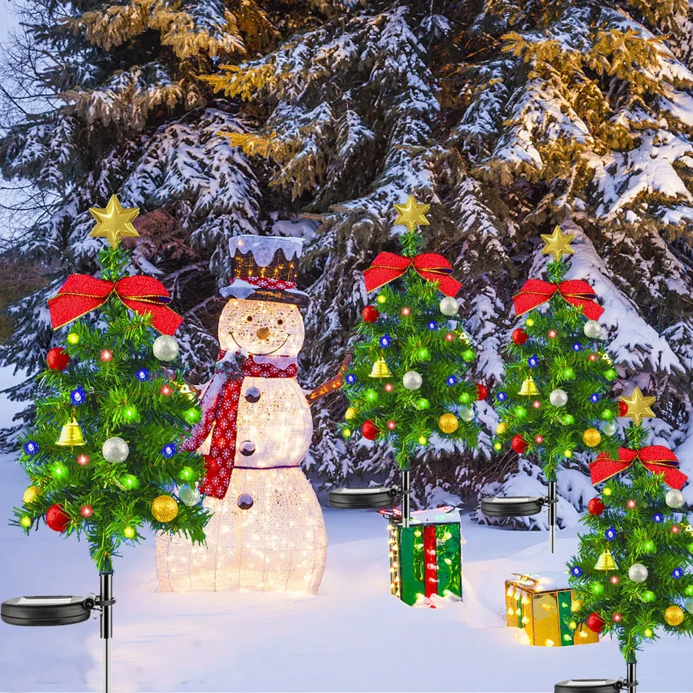 Waterproof Outdoor Christmas Decorations Solar Christmas Tree 2 Modes Yard Stake Christmas Pathway Light For Garden Yard Decor