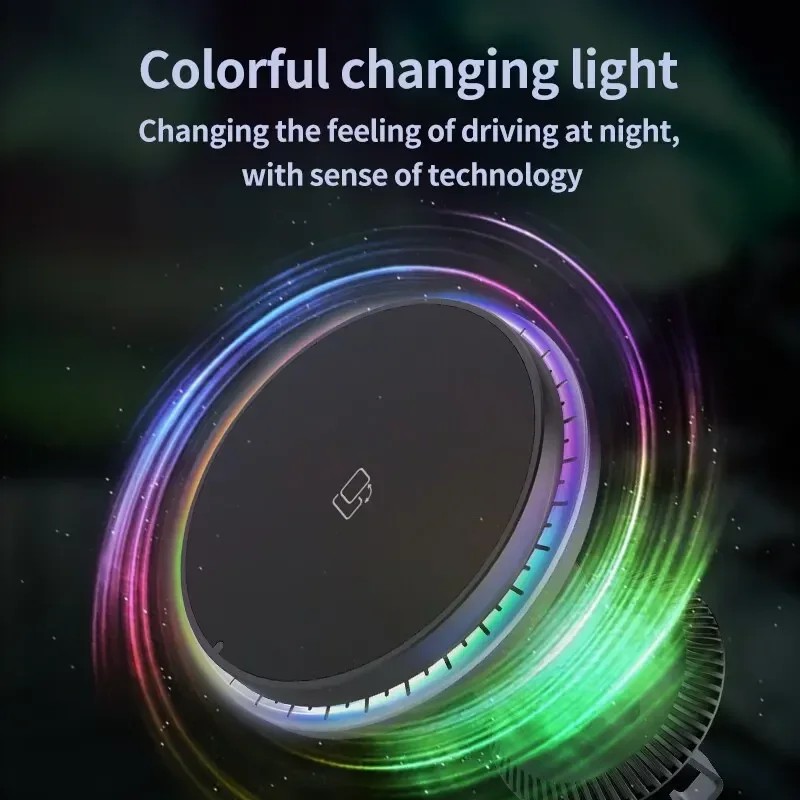 30W Magnetic Car Wireless Charger RGB - Fast Charging Phone Holder Stand Mount for iPhone 12, 13, 14, 15 Pro Max