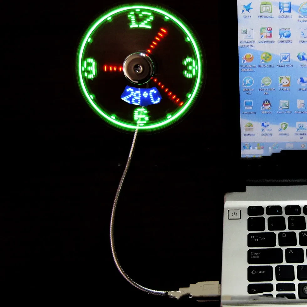 Fan Adjustable Mini Flexible Fan LED Light Time Clock