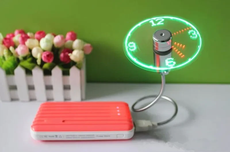 Fan Adjustable Mini Flexible Fan LED Light Time Clock