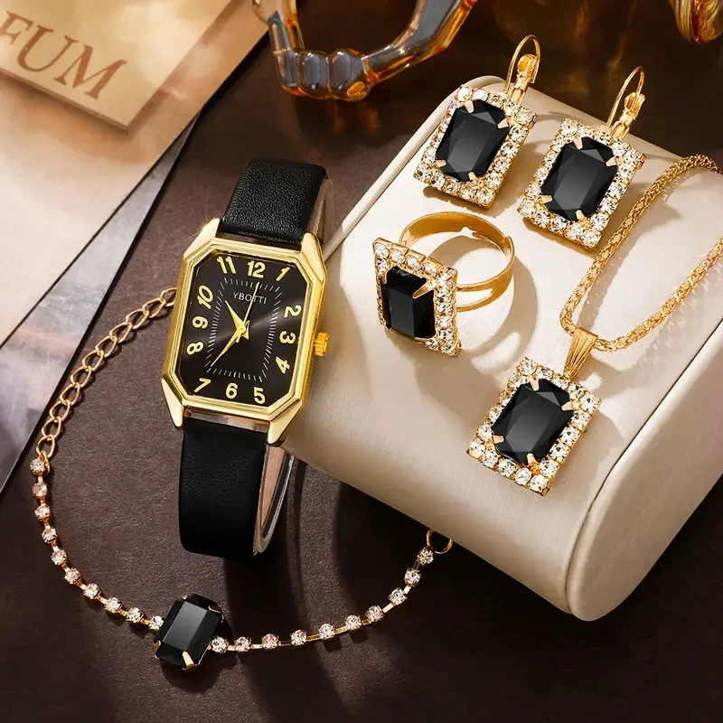 Retro Rectangle Women’s Quartz Watch & Jewelry Set