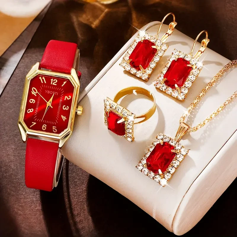 Retro Rectangle Women’s Quartz Watch & Jewelry Set