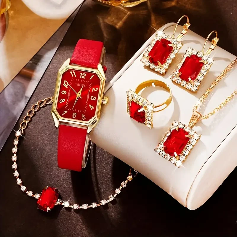 Retro Rectangle Women’s Quartz Watch & Jewelry Set