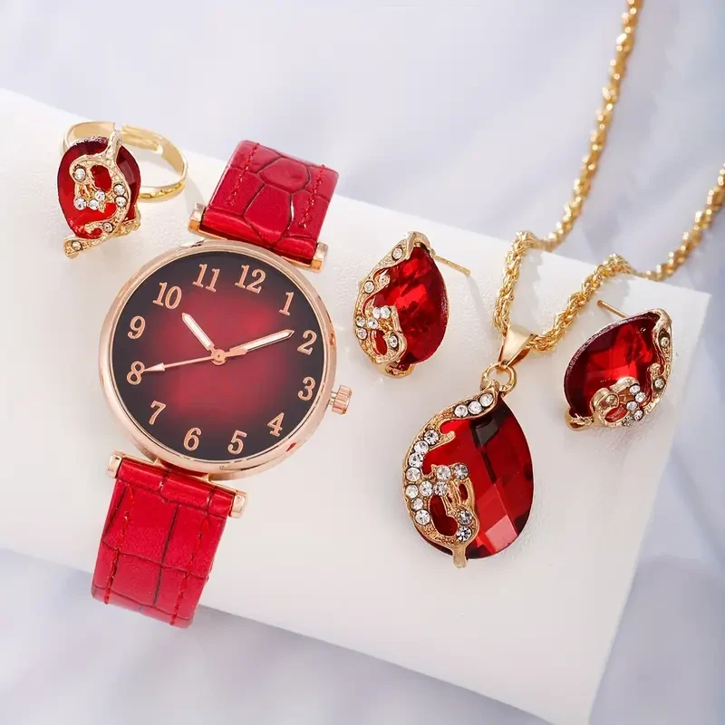 Women’s Casual Leaf Quartz Watch & Jewelry Set