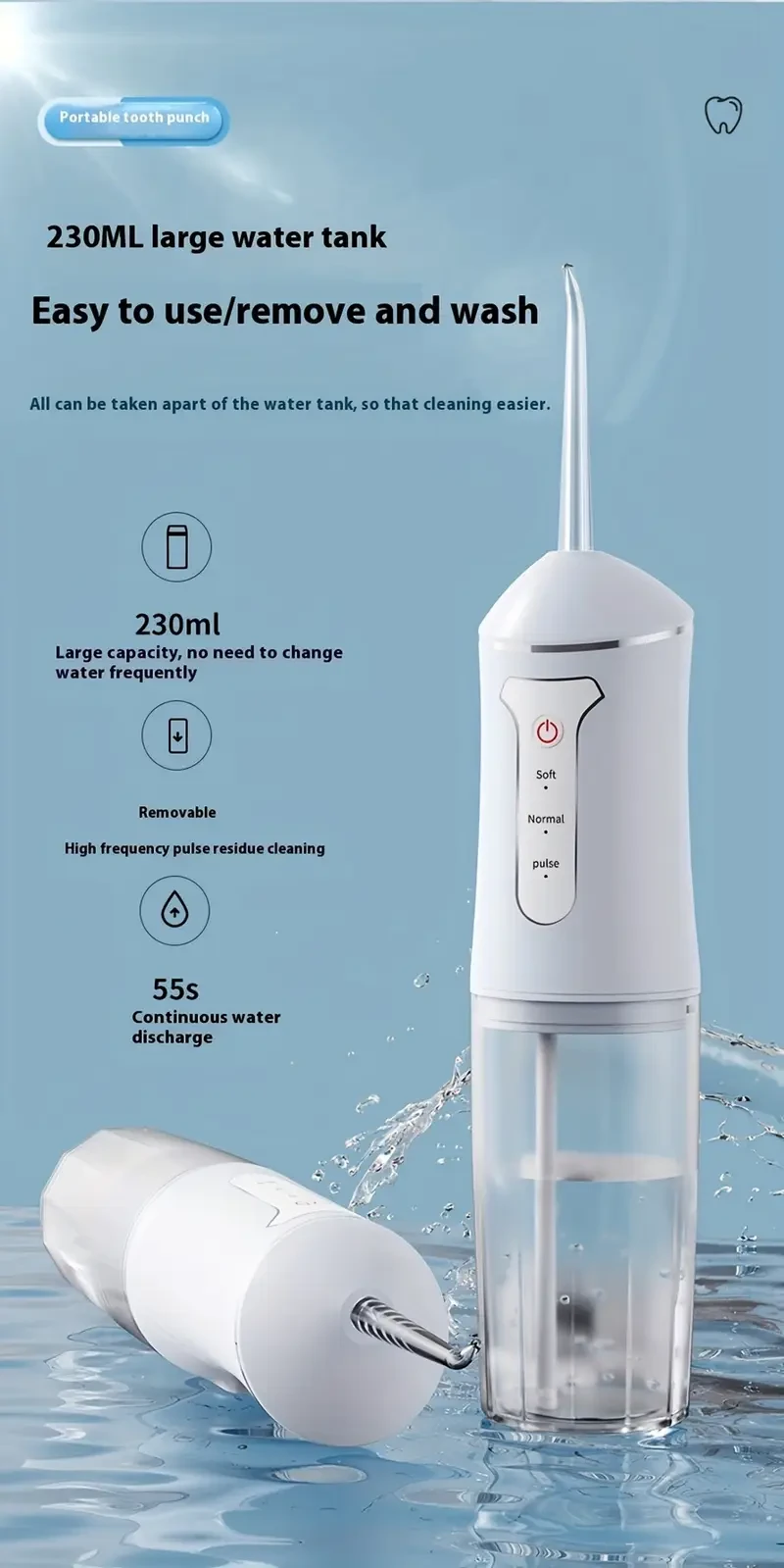 Rechargeable Cordless Water Flosser with 4 Nozzles - USB Powered, 360° Rotating Spray Head for Deep Cleaning Teeth & Gaps, Perfect Holiday or Christmas Gift