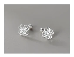 Silver Flower Ear Bone Stud Earrings
