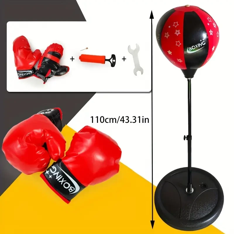 Kids Boxing Play Set with Adjustable Stand 109.22cm Height, Punching Ball & Gloves Set, Durable Indoor & Outdoor Toy for Children Ages 3-6 – Black