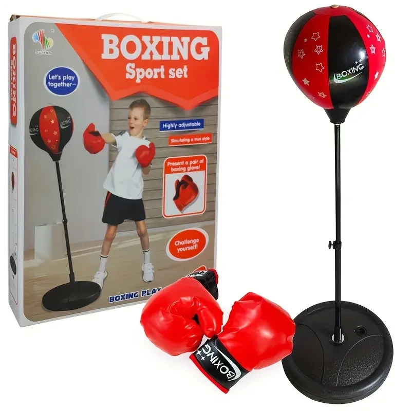 Kids Boxing Play Set with Adjustable Stand 109.22cm Height, Punching Ball & Gloves Set, Durable Indoor & Outdoor Toy for Children Ages 3-6 – Black