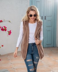 Mid-length Solid Color Hooded Vest Plush Skirt For Women