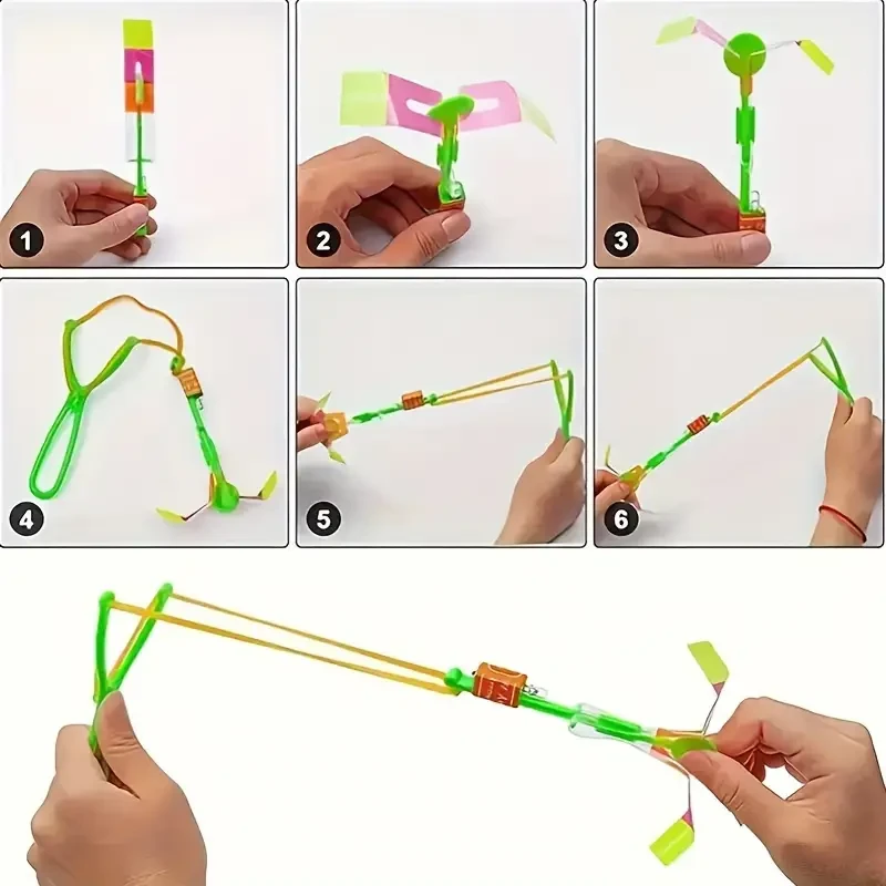 12-Pack LED Light-Up Slingshot Flying Helicopter Toys for Kids – Party Favor Glow in The Dark Fun for Ages 3-6, Durable Plastic, Assorted Colors, Ideal for Birthday, Halloween, and Christmas Gifts