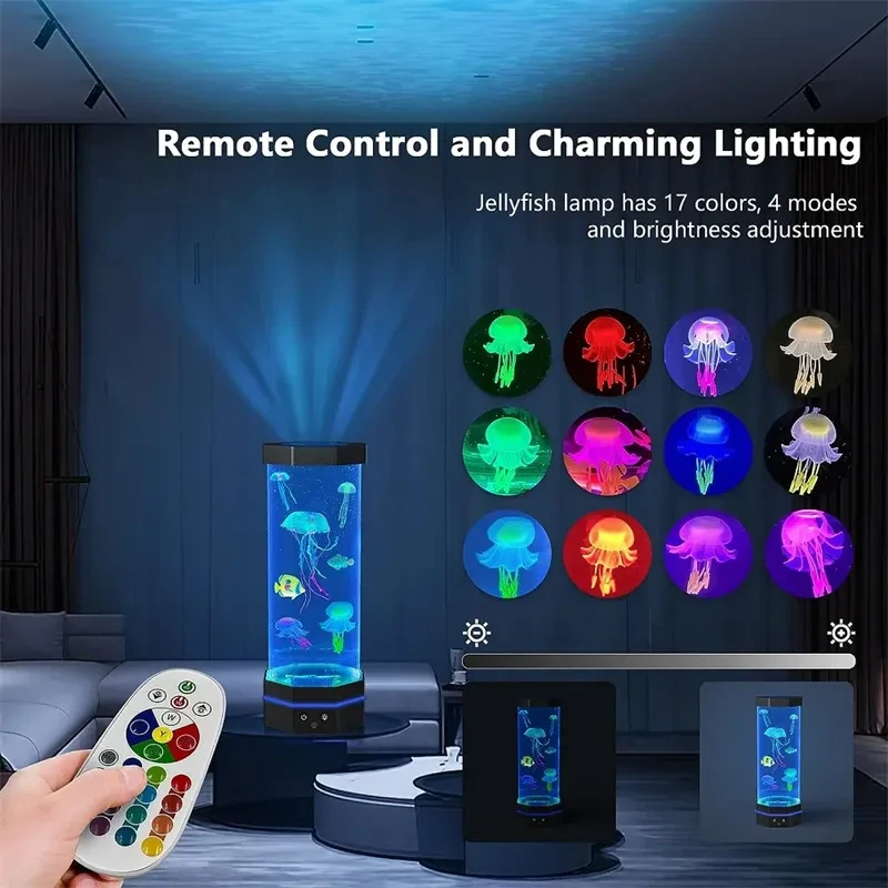 Jellyfish Lava Lamp 17 Colors Changing 15inch Jellyfish Lamp With Remote Control USB Plug-in Bubble Fish Lamp Kids Night Light Creative Projector Lamp