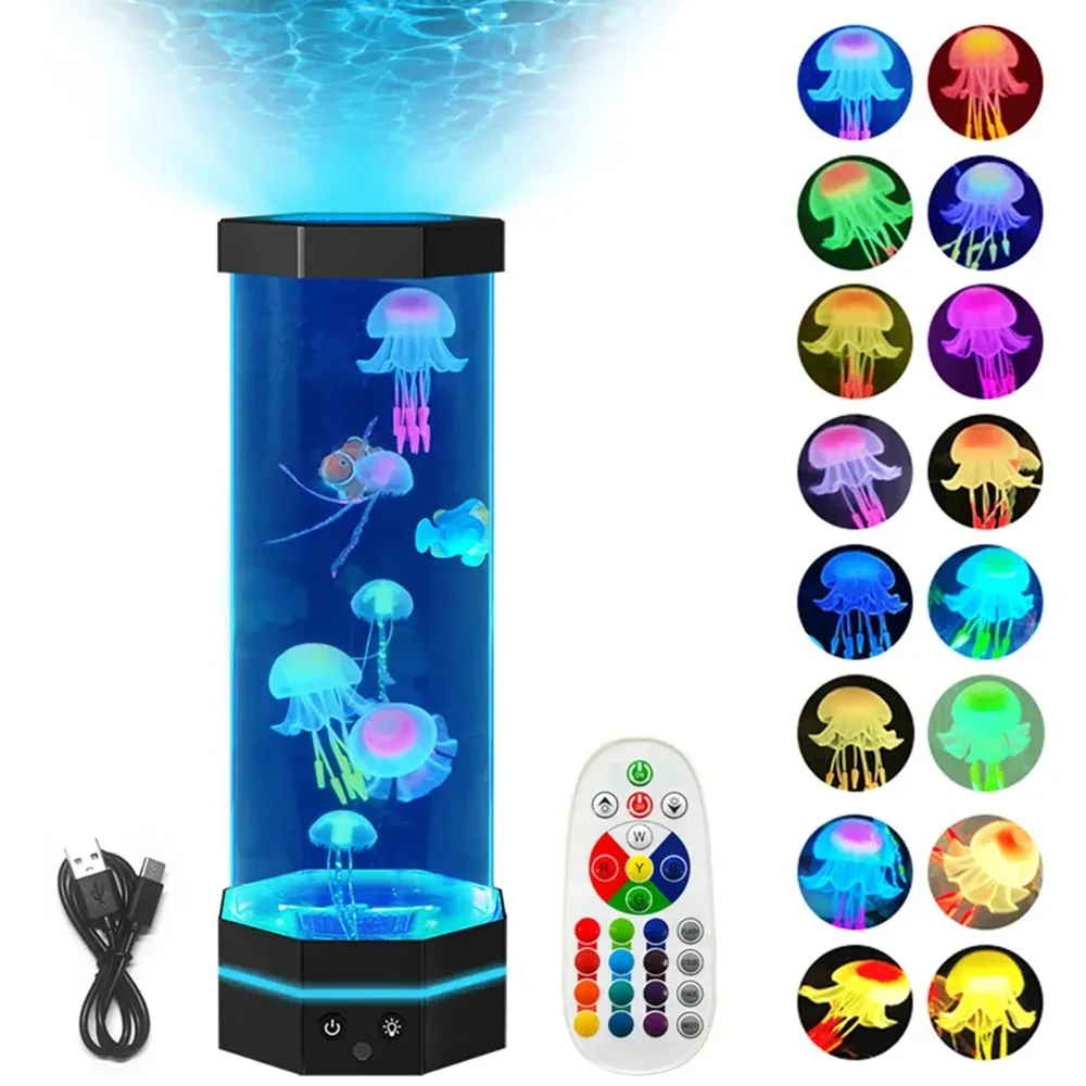 Jellyfish Lava Lamp 17 Colors Changing 15inch Jellyfish Lamp With Remote Control USB Plug-in Bubble Fish Lamp Kids Night Light Creative Projector Lamp