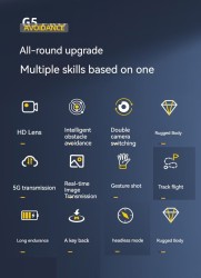 Drone, G5, 4K Dual Camera, Obstacle Avoidance. with 2 Batteries