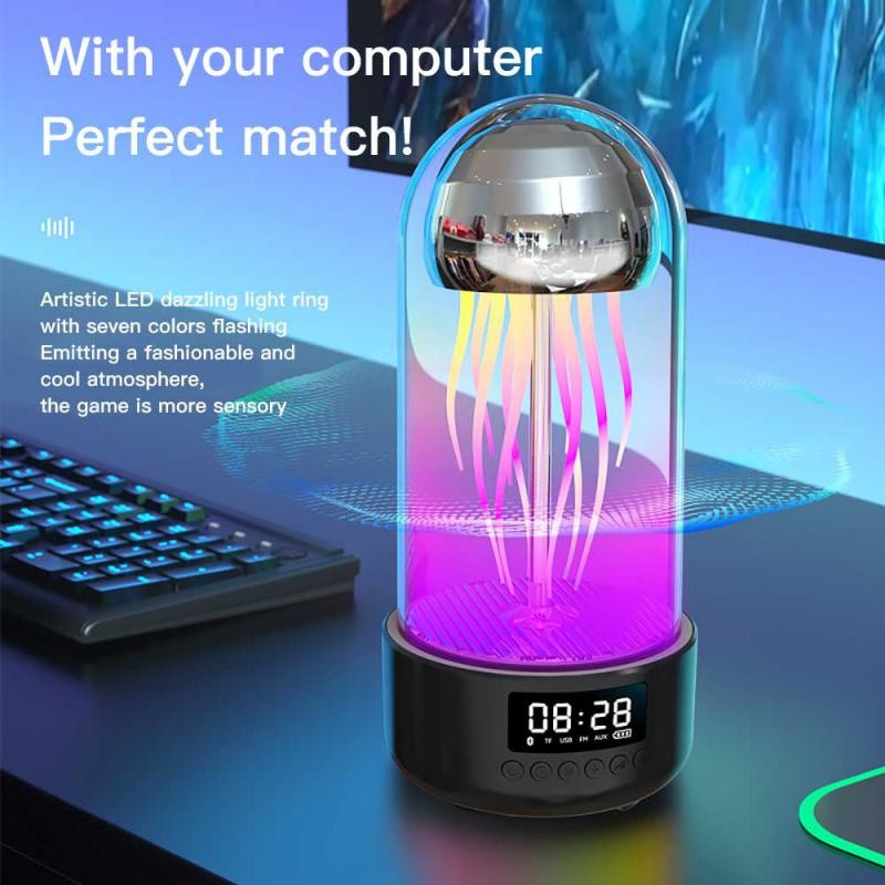 Creative 3in1 Colorful Jellyfish Lamp With Clock Luminous Portable Stereo Breathing Light Smart Decoration Bluetooth - compatible Speaker