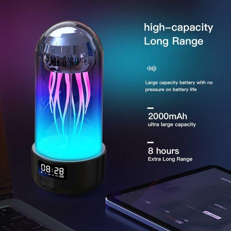 Creative 3in1 Colorful Jellyfish Lamp With Clock Luminous Portable Stereo Breathing Light Smart Decoration Bluetooth - compatible Speaker
