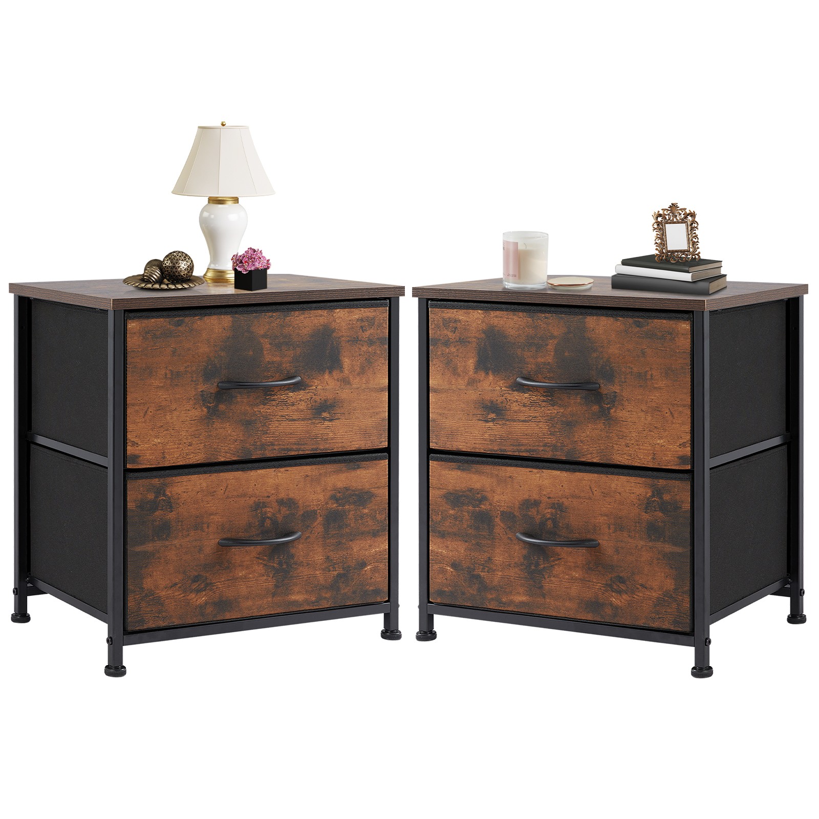 JHK Nightstand with 2 Fabric Drawers - Bedside Sofa Table with Storage, Closet Chest, Clothes Display Cabinet for Bedroom Furniture