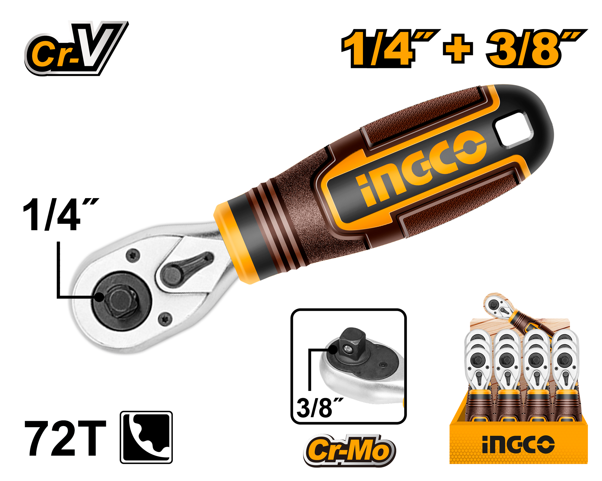 Stubby ratchet handle 1/4″ DR. & 3/8