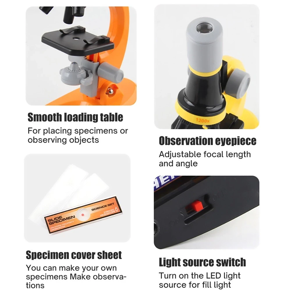 【24H】1200X Microscope Biology Toys Microscope LED Kit Lab Home School Educational Science Toys for Kids/Educational Toys