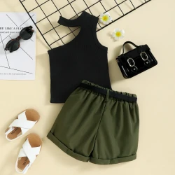 Summer Girl Ins Shoulder Halter Sunken Stripe Top Shorts Suit