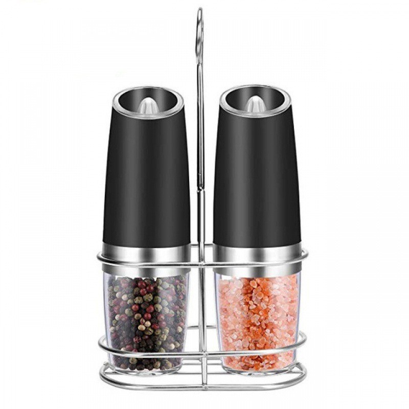 2pcs Electric Pepper and Salt Grinder Set, Adjustable Coarseness, Gravity Feed, Battery Operated with LED Light, Stainless Steel, Food Contact Safe, Requires 3 AA Batteries (Not Included)