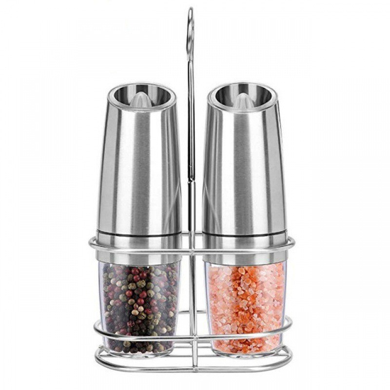 2pcs Electric Pepper and Salt Grinder Set, Adjustable Coarseness, Gravity Feed, Battery Operated with LED Light, Stainless Steel, Food Contact Safe, Requires 3 AA Batteries (Not Included)