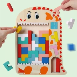 Tetris Puzzle Toy Wooden Block Game Creativce 3D Board Game Wooden Building for Kids 4-6 Years