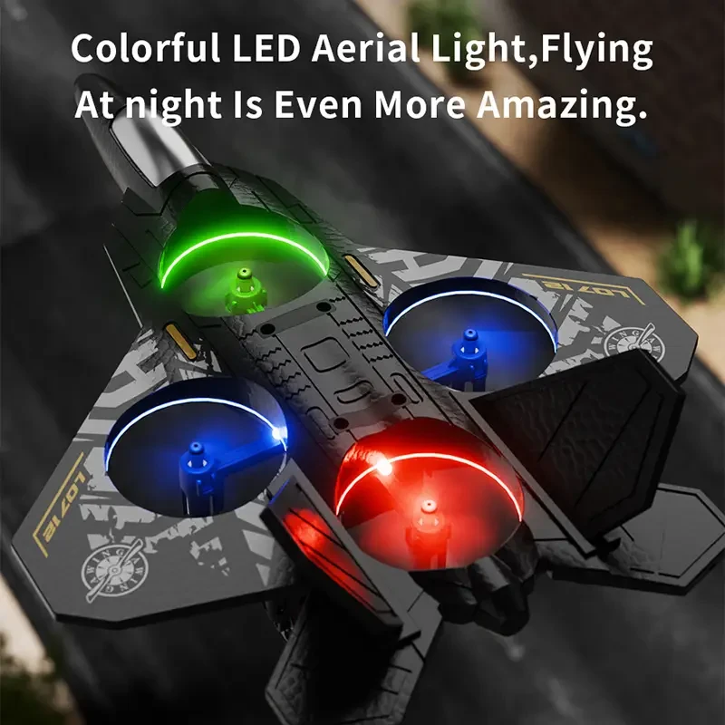 1pc L0712 Upgraded Fighter Shaped Quadcopter Drone, LED Lights, 1574.8inch Control Range, 3149.61inch Altitude, 6.5m/s Speed, USB Rechargeable, 6-8min Flight Time, One-Button Return, Headless Mode, 360° Tumbling Stunts, Ideal for Christmas & Easter Gifts