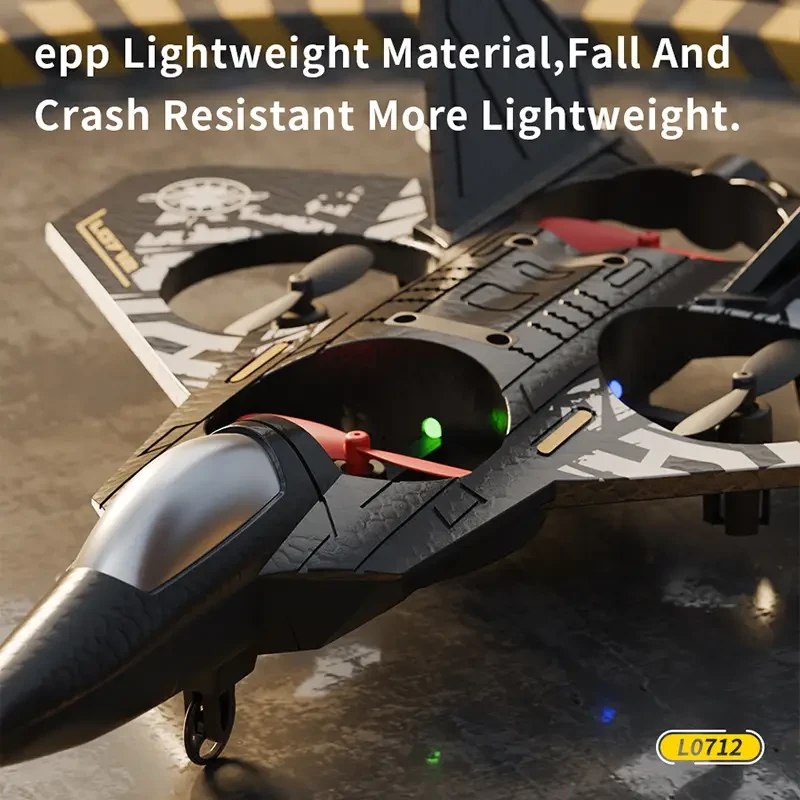 1pc L0712 Upgraded Fighter Shaped Quadcopter Drone, LED Lights, 1574.8inch Control Range, 3149.61inch Altitude, 6.5m/s Speed, USB Rechargeable, 6-8min Flight Time, One-Button Return, Headless Mode, 360° Tumbling Stunts, Ideal for Christmas & Easter Gifts