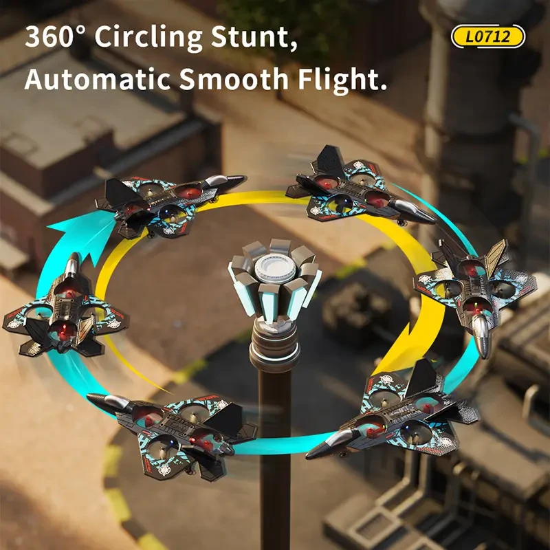 1pc L0712 Upgraded Fighter Shaped Quadcopter Drone, LED Lights, 1574.8inch Control Range, 3149.61inch Altitude, 6.5m/s Speed, USB Rechargeable, 6-8min Flight Time, One-Button Return, Headless Mode, 360° Tumbling Stunts, Ideal for Christmas & Easter Gifts