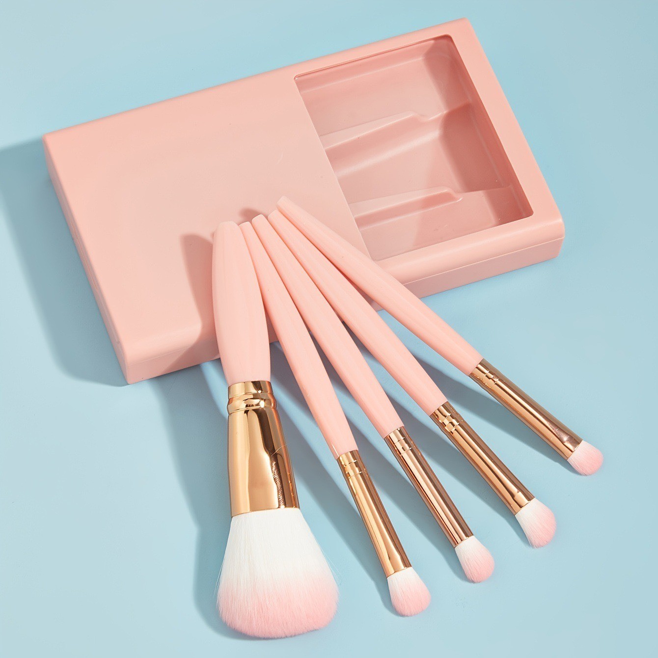 5-Piece Travel Makeup Brush Set with Mirror