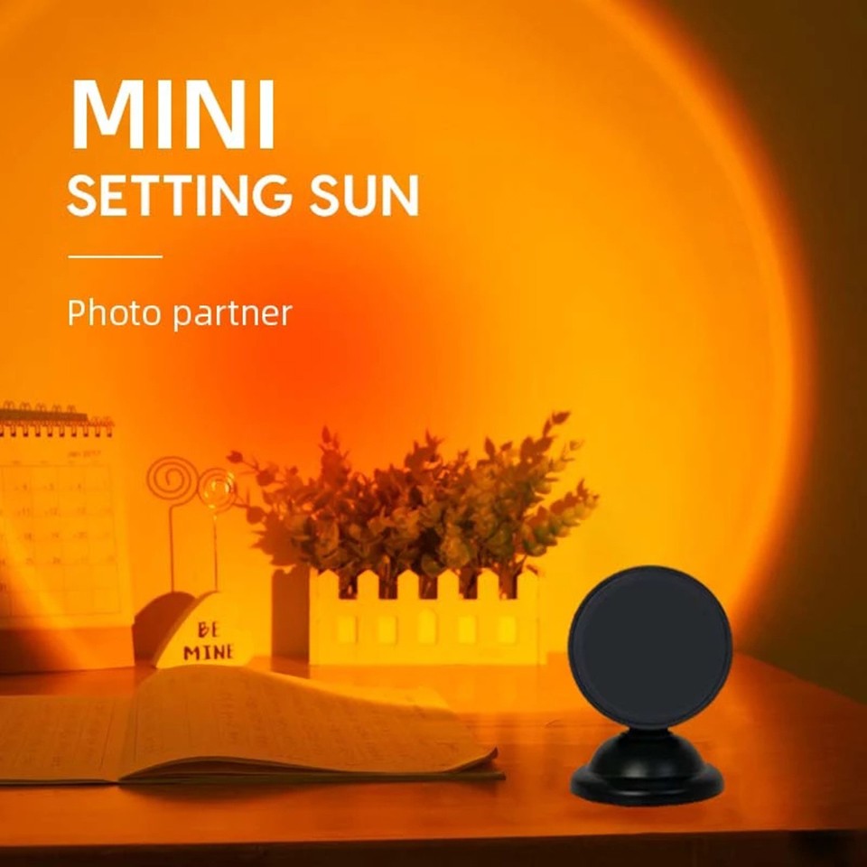 Mini USB Sunset Lamp LED Projector Night Light - 16 Colors Switch Rainbow Atmosphere Home Bedroom Background Wall Decoration Gift