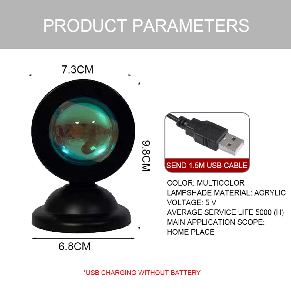 Mini USB Sunset Lamp LED Projector Night Light - 16 Colors Switch Rainbow Atmosphere Home Bedroom Background Wall Decoration Gift
