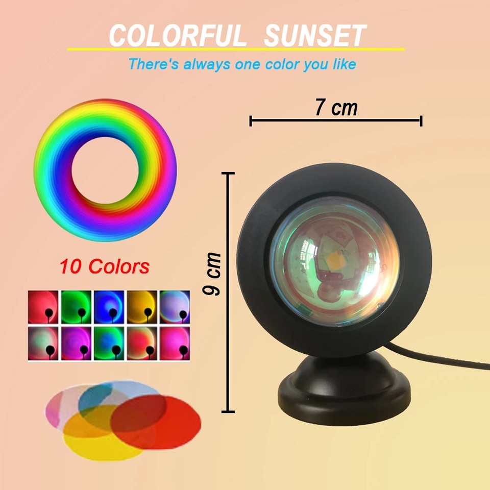 Mini USB Sunset Lamp LED Projector Night Light - 16 Colors Switch Rainbow Atmosphere Home Bedroom Background Wall Decoration Gift