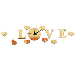 Creative Diy Letter Heart-shaped Mirror Clock Home Decoration