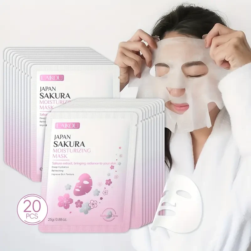 LAIKOU 20pcs Hydrating Sheet Masks for All Skin Types - Vitamin C, Snail & Sakura Essences | Moisturizing & Nourishing | Hypoallergenic | Perfect Gift for Valentine's Day & Christmas