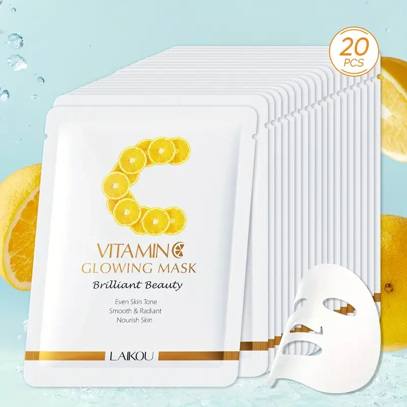 LAIKOU 20pcs Hydrating Sheet Masks for All Skin Types - Vitamin C, Snail & Sakura Essences | Moisturizing & Nourishing | Hypoallergenic | Perfect Gift for Valentine's Day & Christmas