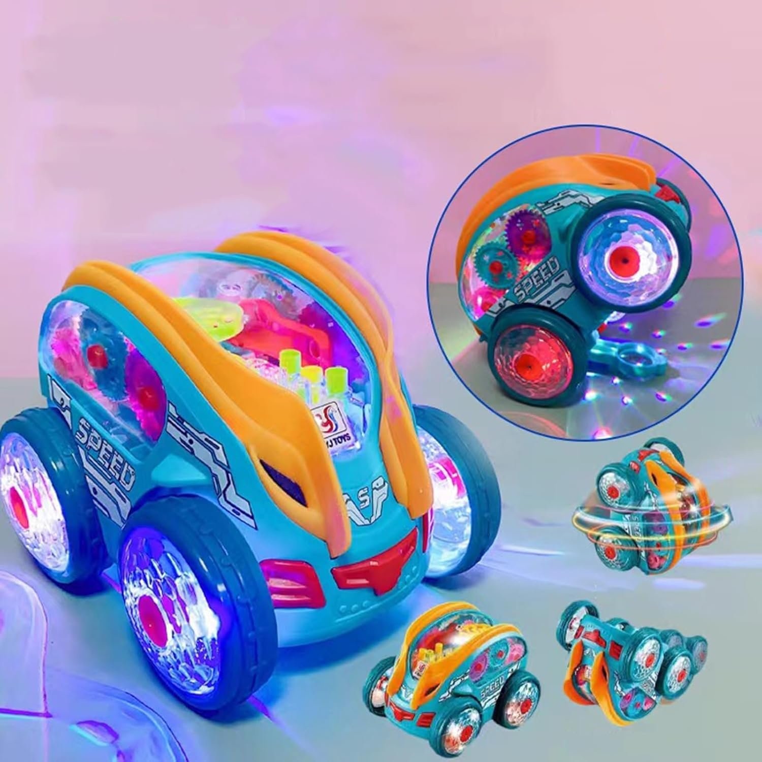 Dynamic Gear-Powered Car with LED Lights