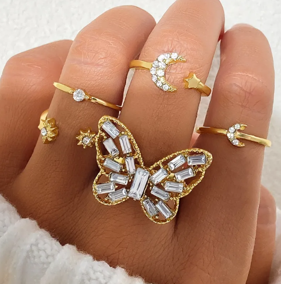 Fashion Jewelry Silver Color Butterfly Rings For Women Men Lover Vintage Geometric Metal Couple Finger Rings Set Gift Jewelry