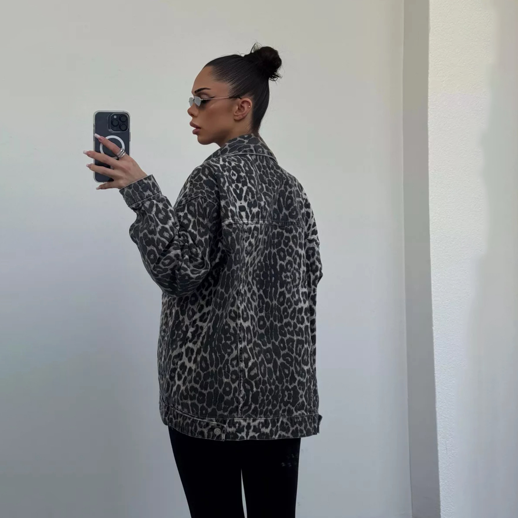 Street Leopard Print Denim Coat Female Loose Retro