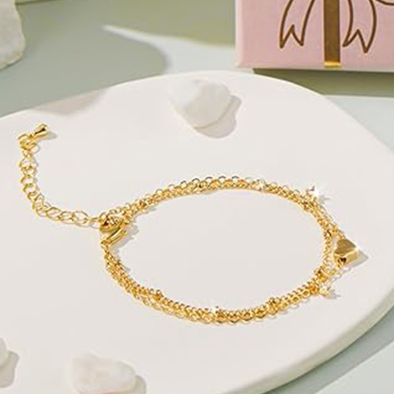 Dainty 14k Gold Plated Love Heart Bracelet