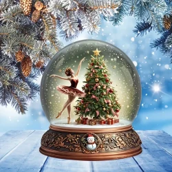 Boho-Chic Christmas Music Box with Rotating Carriage - Acrylic Snowball Design