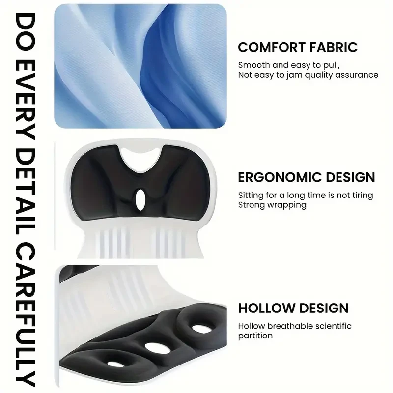 Ergonomic Lumbar Support Pillow - Anti-Fatigue Back Cushion for Study & TV, Breathable with Washable Nylon Cover, Multi-Purpose Non-Electric Seat Pad, Black/Grey