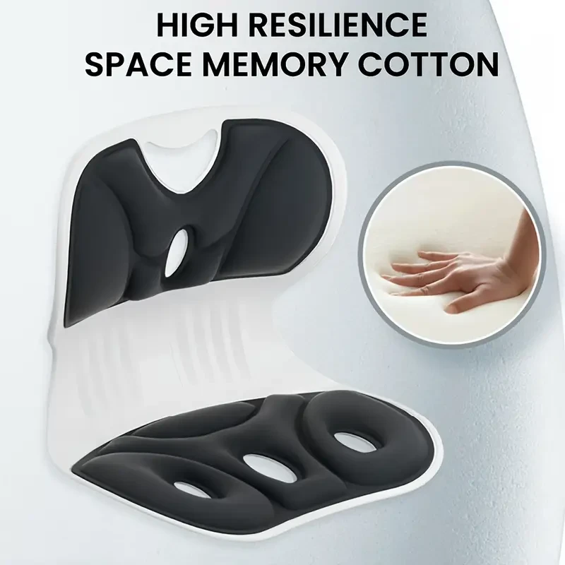 Ergonomic Lumbar Support Pillow - Anti-Fatigue Back Cushion for Study & TV, Breathable with Washable Nylon Cover, Multi-Purpose Non-Electric Seat Pad, Black/Grey