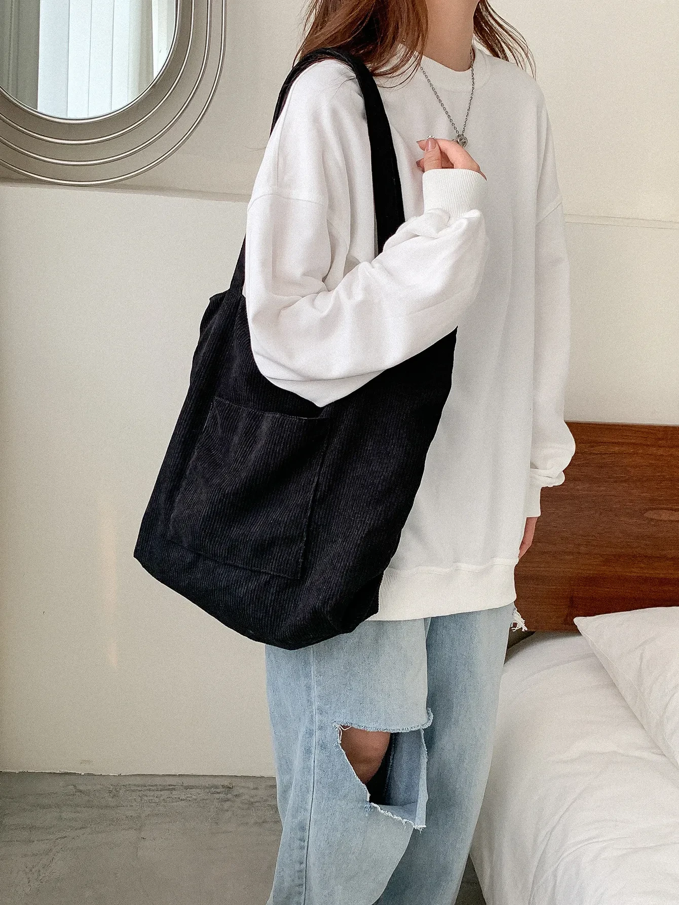 Corduroy Cloth Versatile Large Capacity Shoulder Bag Literary Handbag
