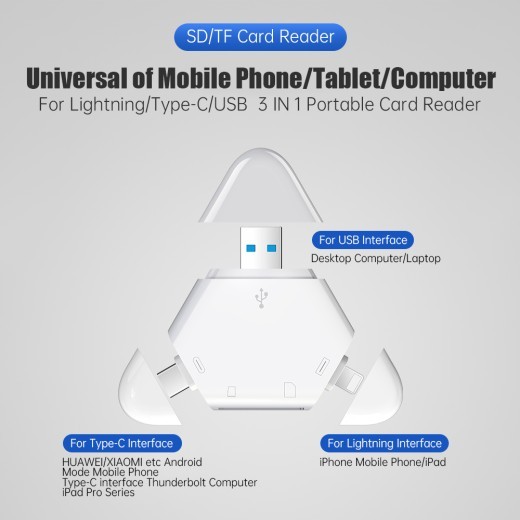 3 In 1 Multi Function Magnetic USB 3.0 USB 2.0 High Speed OTG Adapter For SD TF Card Reader