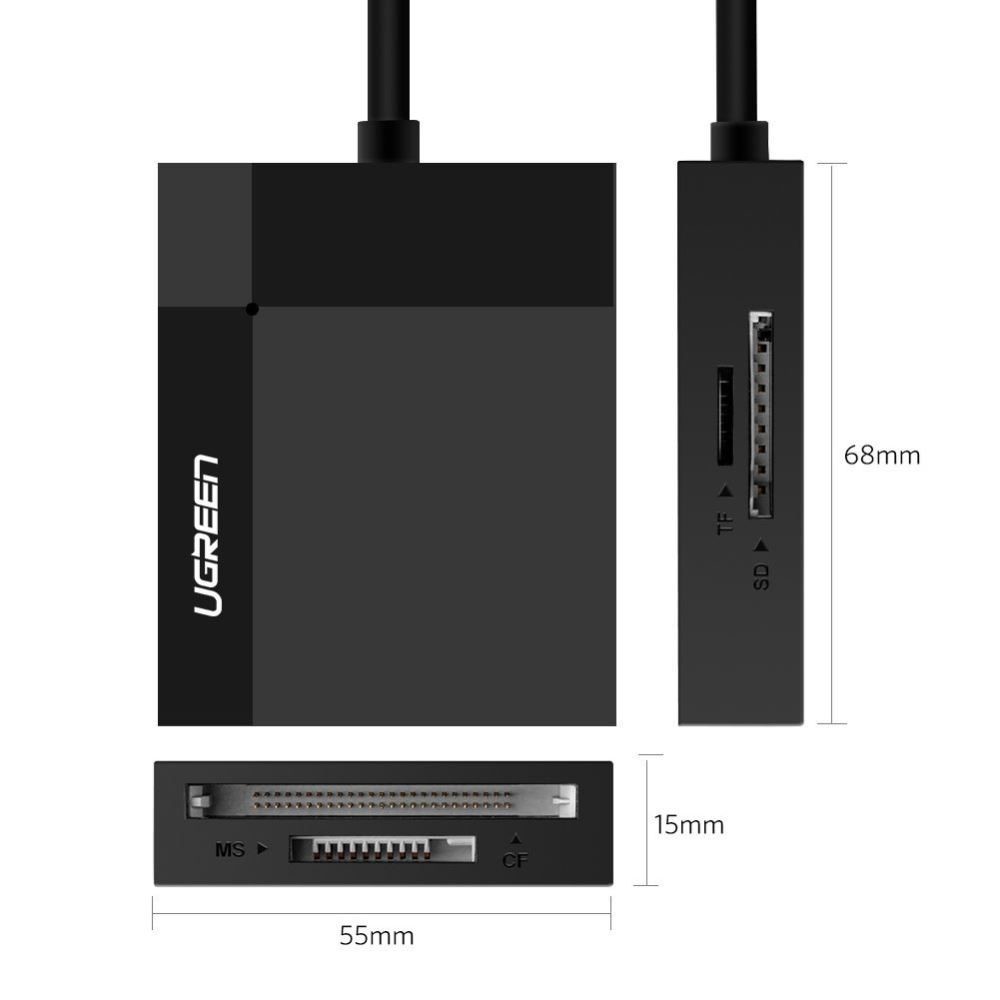 0.5M UGREEN SD TF CF MS Card Reader, USB 3.0 Adapter Read 4 Cards Simultaneously