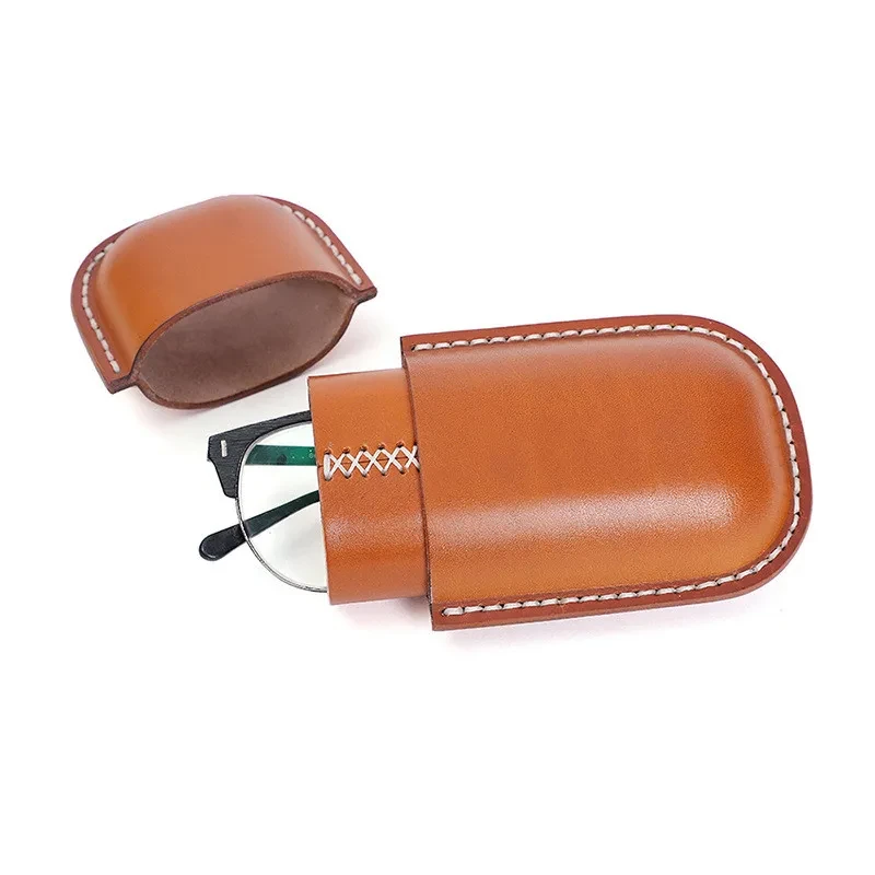 Craftsmanship Handmade Retro Sunglasses Case First Layer Cowhide Glasses Belt Bag