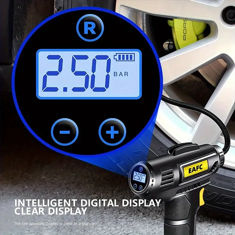 Portable Wireless Tire Inflator Pump with Pressure Gauge & LED Light - USB Rechargeable, Ideal for Cars, Motorcycles & Bicycles
